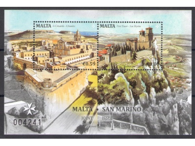 2016 Malta "Le Fortezze di San Marino e Malta" Emissione Congiunta con San Marino Foglietto MNH**