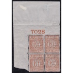 1913 Italia - Regno, Servizio Commissioni n° 2 60c. arancio MNH/** RARA QUARTINA CON NUMERO DI TAVOLA