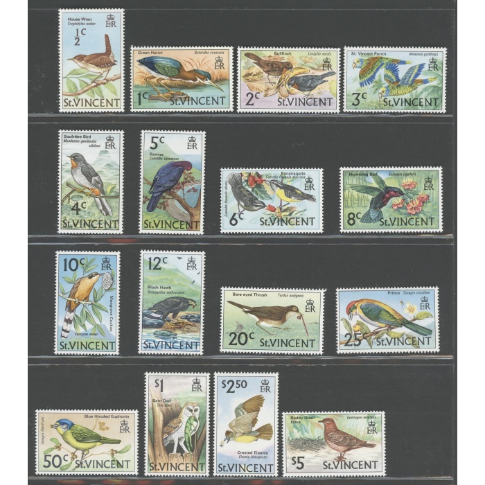 1970-71 St. Vincent -  Catalogo Yvert & Tellier n. 261-76 - Serie Ordinaria - 16 valori - Uccelli - MNH**