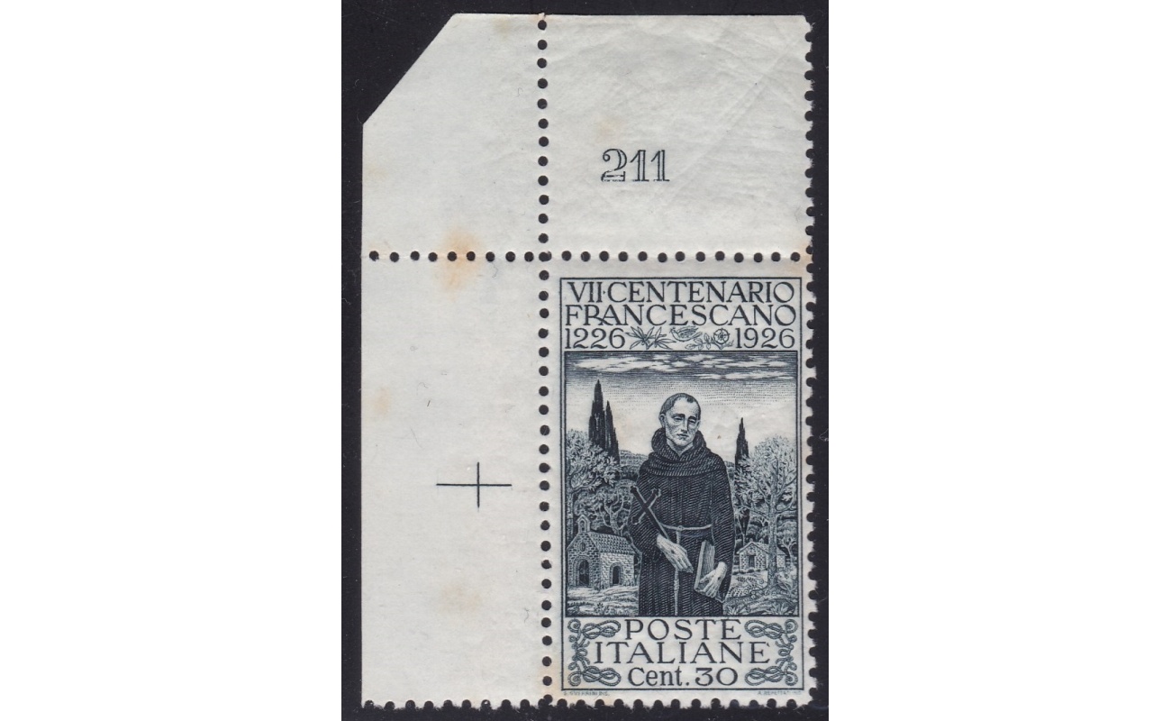 1926 Italia - Regno, n 198 San Francesco dent. 11  MNH** con Numero di Tavola