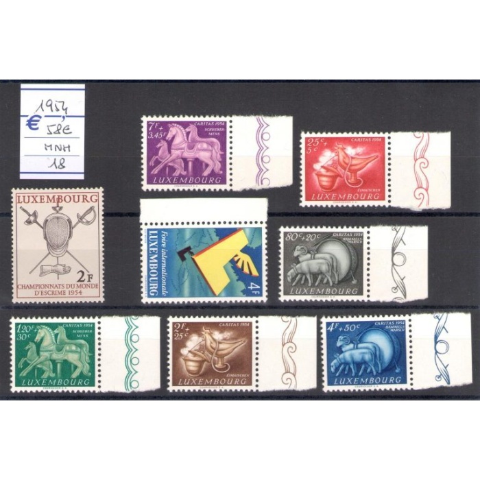 1954 Lussemburgo Annata Completa -  8 valori n° 482/89 MNH**