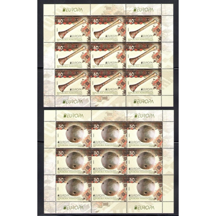 2014 EUROPA CEPT Macedonia,  2 Minifogli di 10 val  "Strumenti Musicali"   MNH**