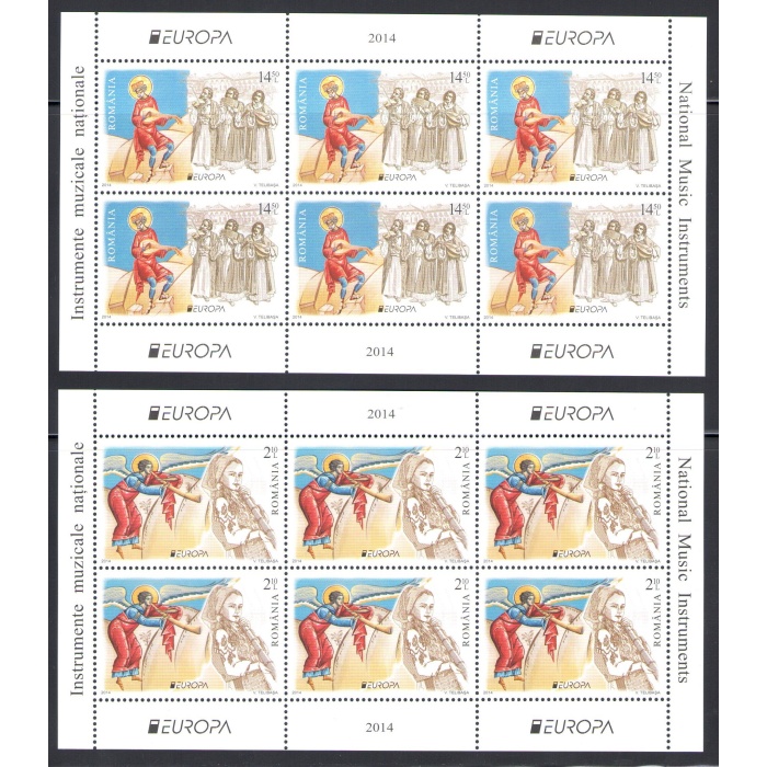 2014 EUROPA CEPT Romania 2 Minifogli di 10 val  "Strumenti Musicali"   MNH**