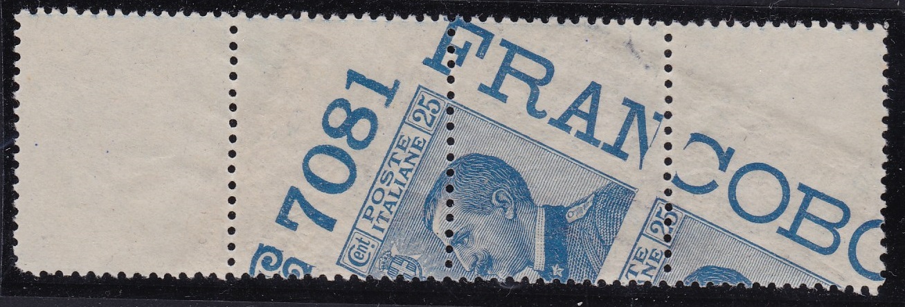1908 Regno di Italia  - n° 83mb+ma  25 c. azzurro  MNH/**  RARISSIMA E SPLENDIDA VARIETA' Certificato Raybaudi