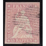 1854 SVIZZERA, n. 28a  15 r. rosa antico Firmato Raybaudi