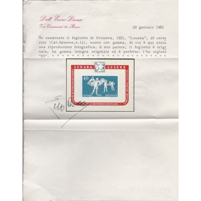 1942 SVIZZERA , BF n° 7 Pro Patria - Bimillenario Città di Ginevra - MNH** Certificato Bolaffi