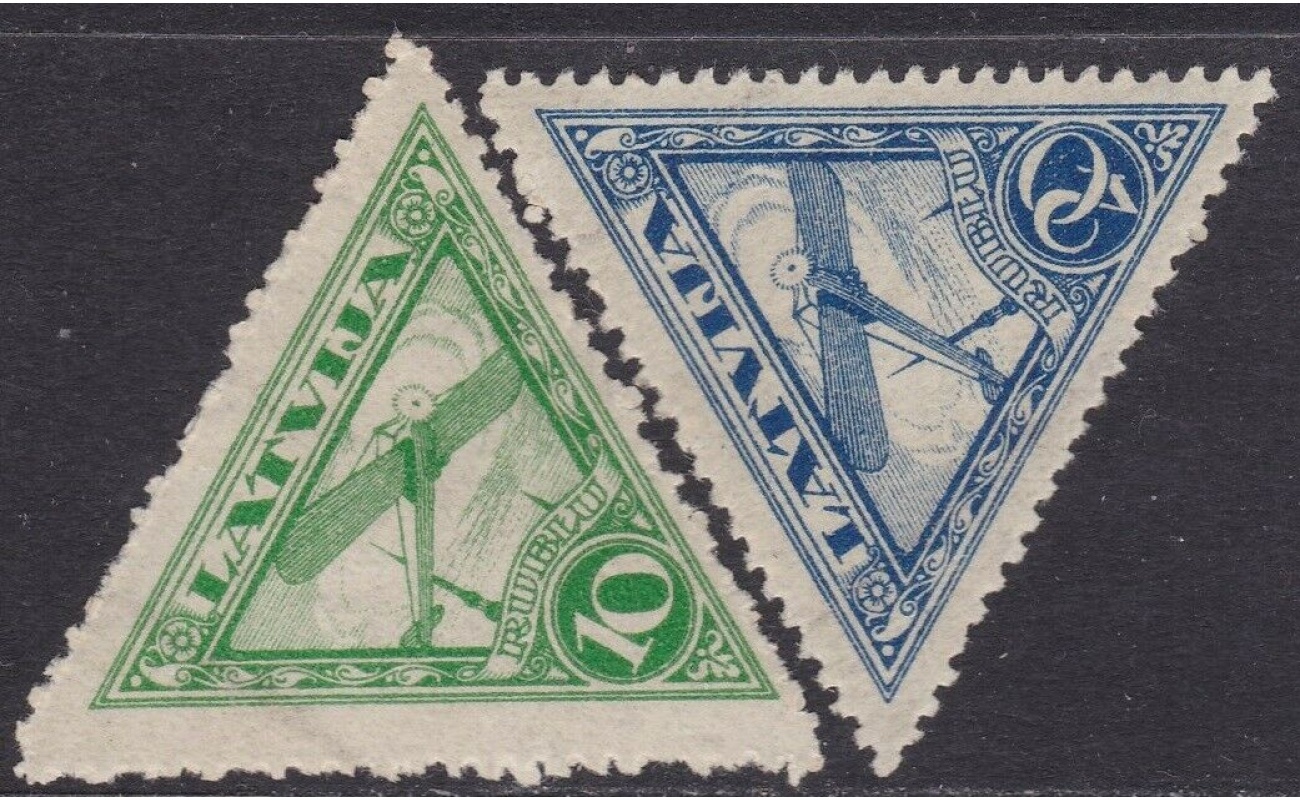 1921 LETTONIA,  , Aereo su Riga , serie di 2 valori - Posta Aerea -   n. 1/2  MLH*