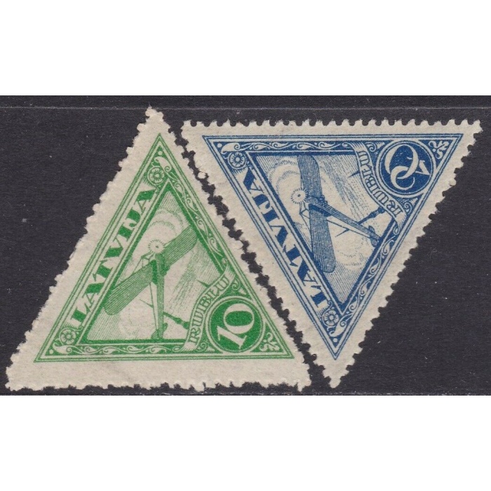 1921 LETTONIA,  , Aereo su Riga , serie di 2 valori - Posta Aerea -   n. 1/2  MLH*