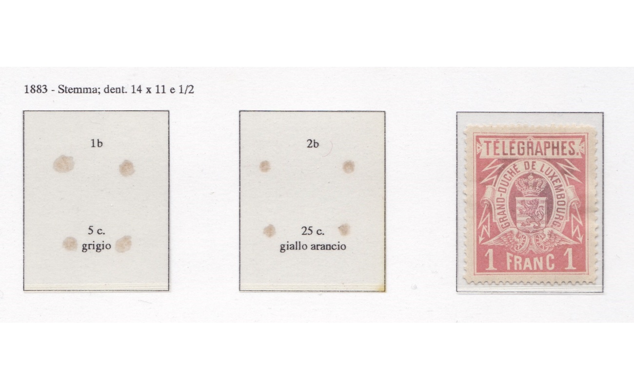 1883 LUSSEMBURGO - Telegrafi n° 4b 1f. rosa D 14x11 1/2  MH/*