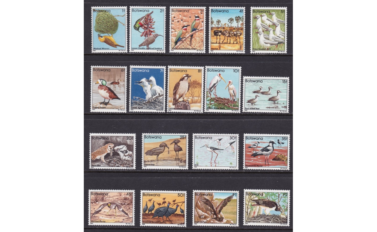 1982 BOTSWANA - Yvert n. 451/468 - Ordinaria Uccelli - serie di 18 valori - MNH**