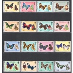 1974-75 Belize, Yvert # 335/350, Farfalle, serie di 16 valori, MNH**