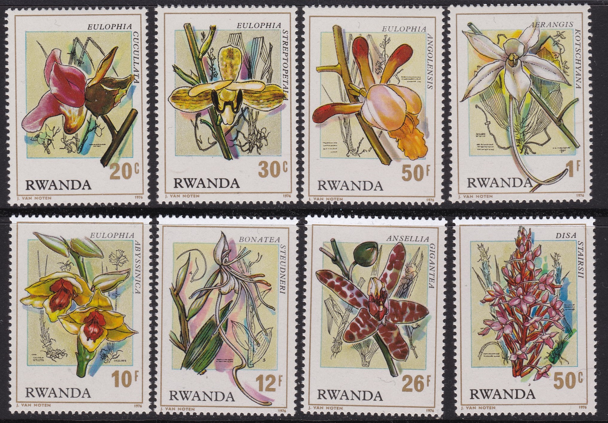 1976 REPUBLIQUE RUANDAISE, COB n° 781/788 Orchidées 8 v. MNH/**