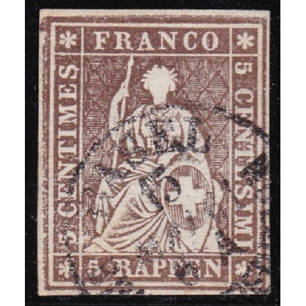 1854-55 SVIZZERA, n 26c  5 r. bruno  Firmato Raybaudi