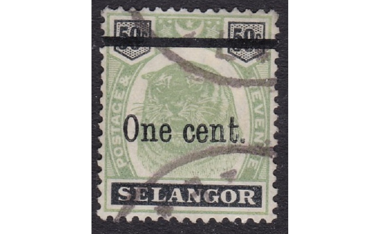 1900 SELANGOR, SG  N° 66b 1c. on 50c. green and black USED