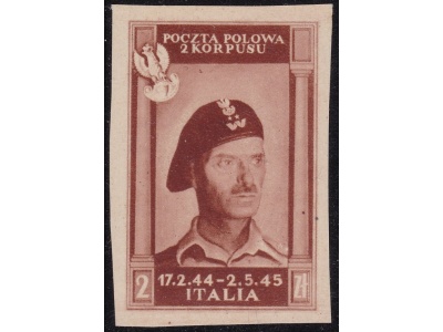 1946 CORPO POLACCO, n° 8B 2 zl. bruno rosso NUOVO SENZA GOMMA Certificato Biondi BORDO DI FOGLIO