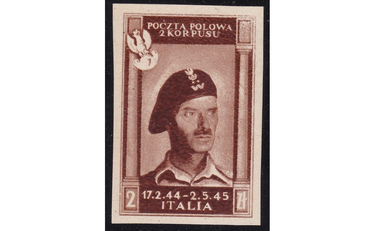 1946 CORPO POLACCO, n° 8Ba 2 zl. bruno cioccolato scuro NUOVO SENZA GOMMA Certificato Biondi