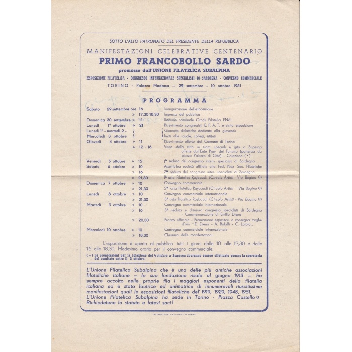 1951 REPUBBLICA - VOLANTINO PRIMO FRANCOBOLLO SARDO affrancato con n° 112 Michetti  ed annullo rosso