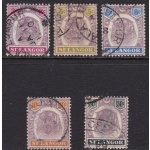 1895-99 SELANGOR, SG  n° 54/57+59 Tiger 5 val. USATO