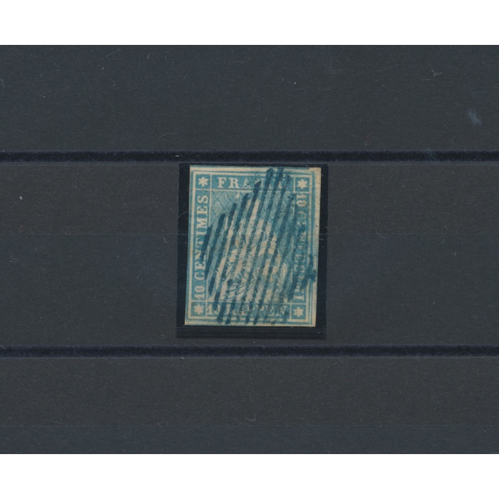 1856-57 SVIZZERA, n° 27ea  10 r. azzurro (filo rosso)  Firmato Raybaudi / Oliva