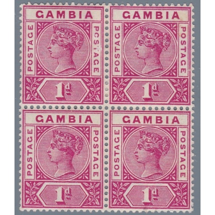 1898 GAMBIA, SG 38  1d. carmine block of four MLH/MNH */**