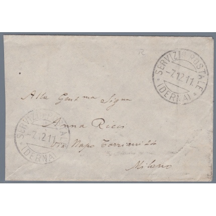 1911 LIBIA - Lettera viaggiata del 7.12.1911 da Derna a Milano con il raro annullo TIPO 1 (punti 12)