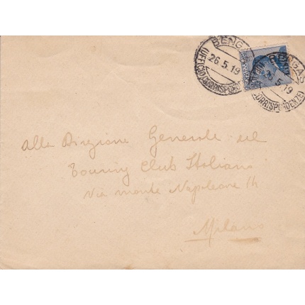 1919 LIBIA, n° 7  25 cent. azzurro isolato su lettera VIAGGIATA PER MILANO