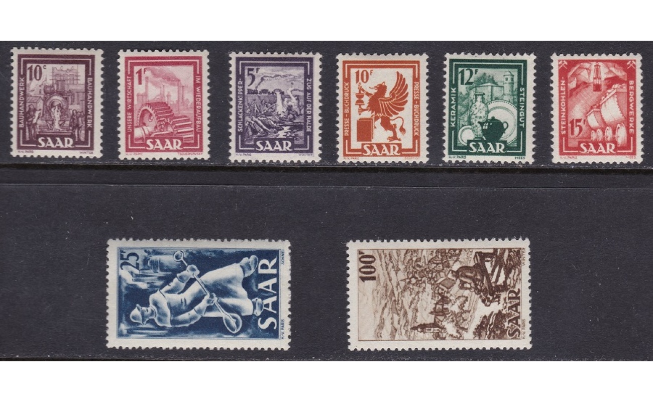 1949-50 SAARLAND/SARRE, n° 255/262 serie di 8 valori  MNH/**