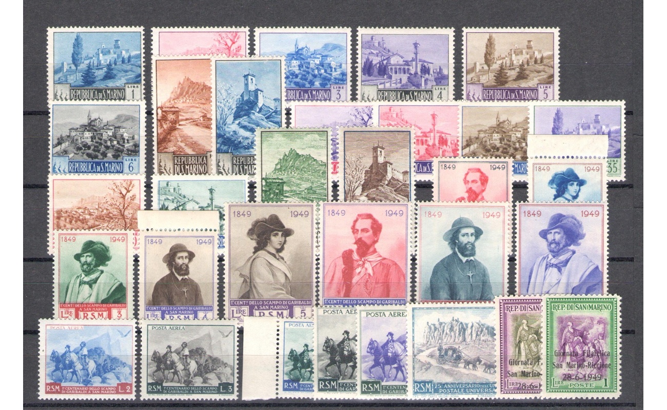 1949 San Marino , Annata Completa , francobolli nuovi 32 valori - MNH** Certificato di Garanzia De Simoni