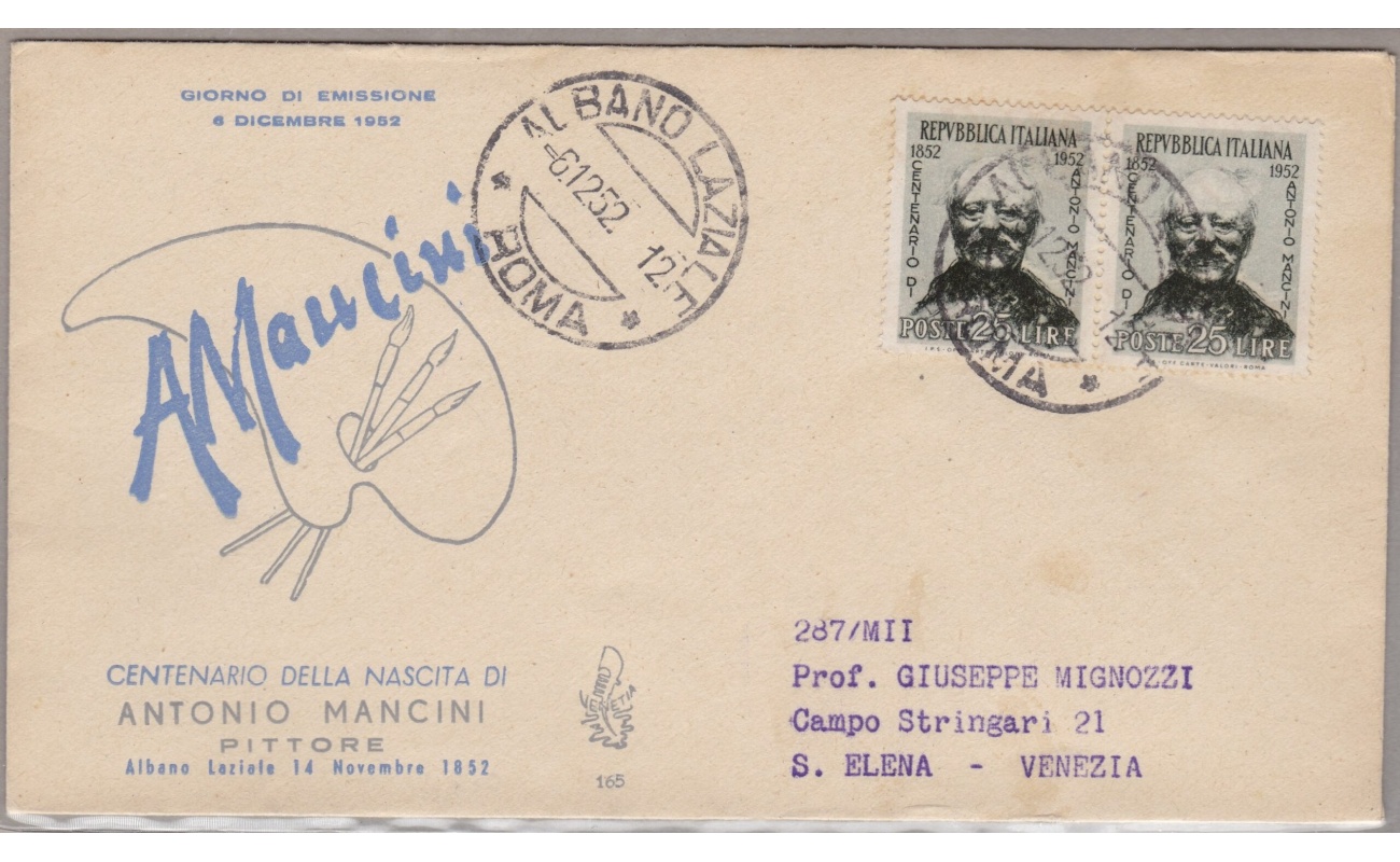1952 REPUBBLICA - Antonio Mancini n° 703  VENETIA NON VIAGGIATA