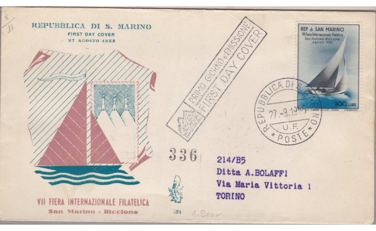 1955 SAN MARINO, n° 422 - Giornata Filatelia - VENETIA  VIAGGIATA