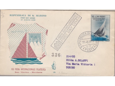 1955 SAN MARINO, n° 422 - Giornata Filatelia - VENETIA  VIAGGIATA