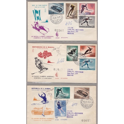 1955 SAN MARINO, n° 428/436 + A 116 Giochi Olimpici di Cortina VENETIA  VIAGGIATA