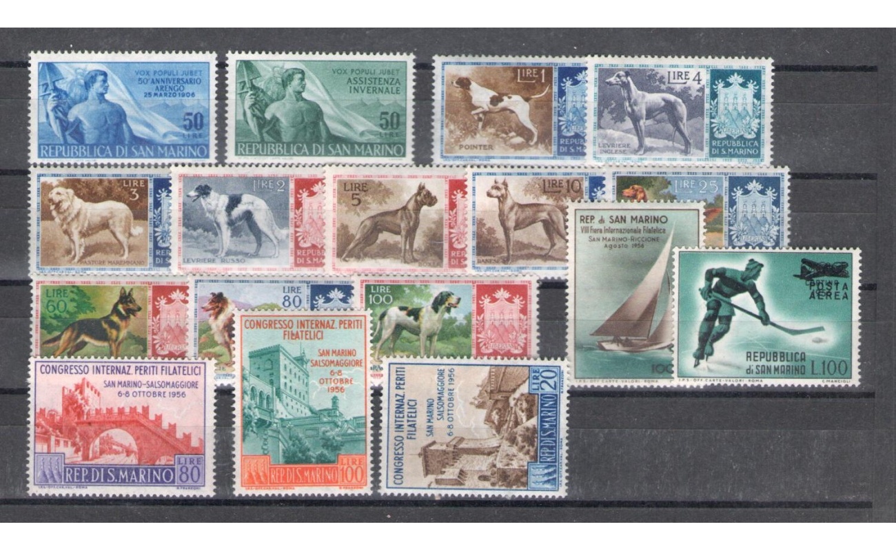 1956 San Marino , Annata Completa , Francobolli nuovi , 17 valori , MNH**