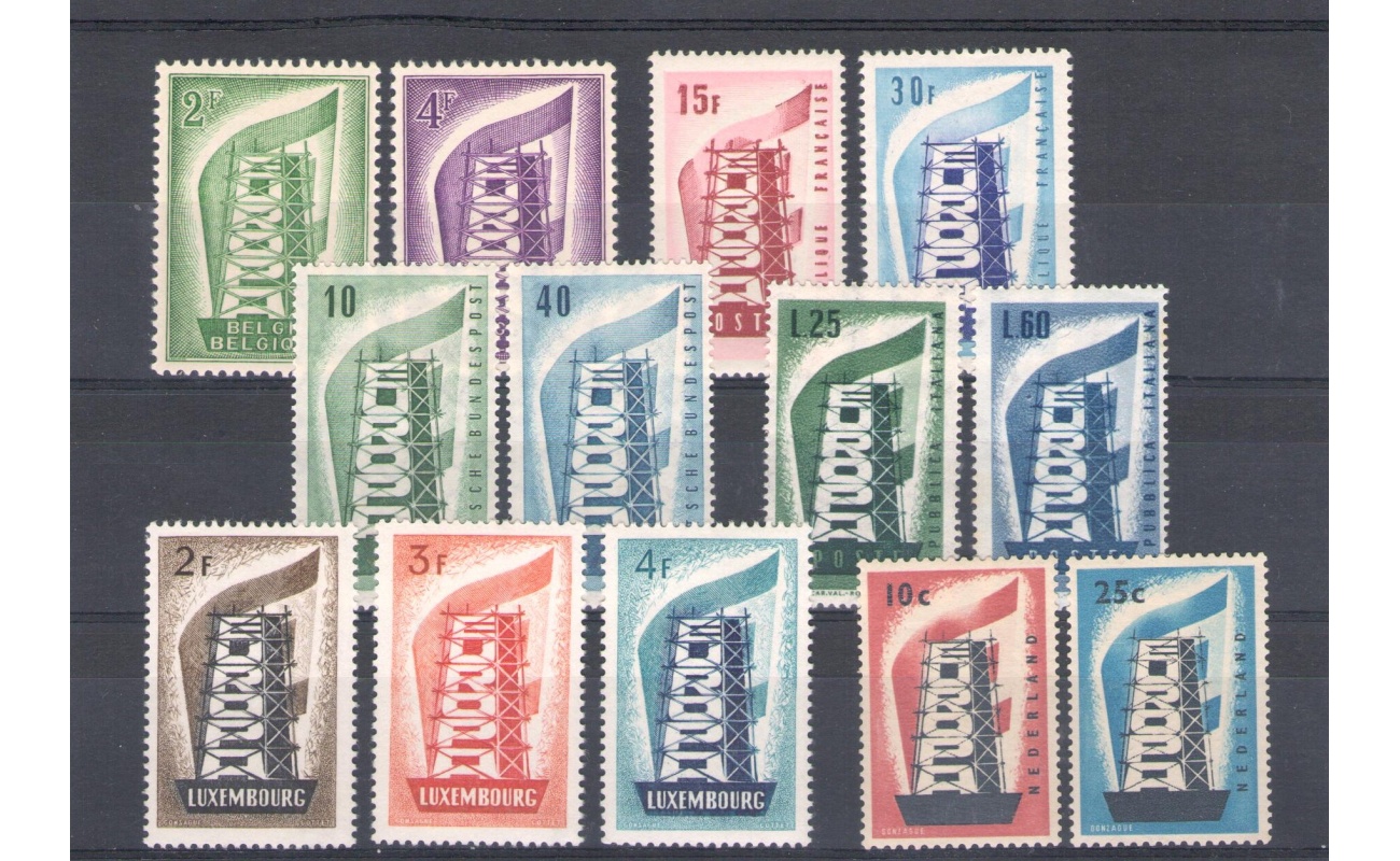 1956 EUROPA CEPT, annata completa, francobolli nuovi ,  6 paesi 13 valori , MNH**