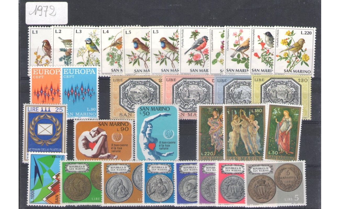 1972 San Marino , Annata Completa , francobolli nuovi 31 valori  - MNH**