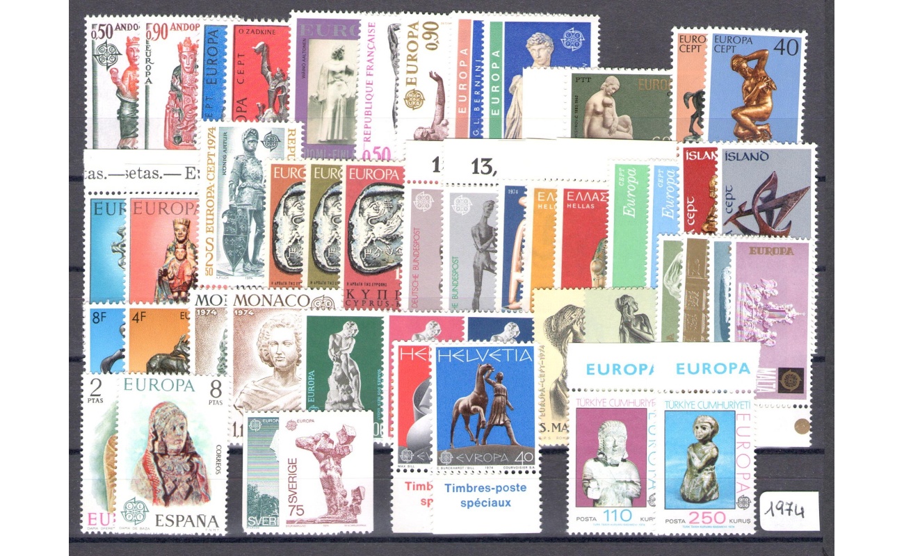 1974 EUROPA CEPT , annata completa , francobolli nuovi , "Sculture" 23 paesi 49 valori , MNH**