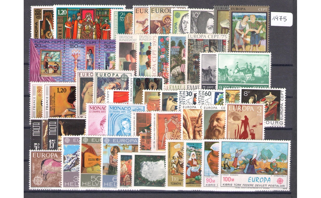 1975 EUROPA CEPT , annata completa , francobolli nuovi , "Dipinti" 24 paesi 50 valori , MNH**