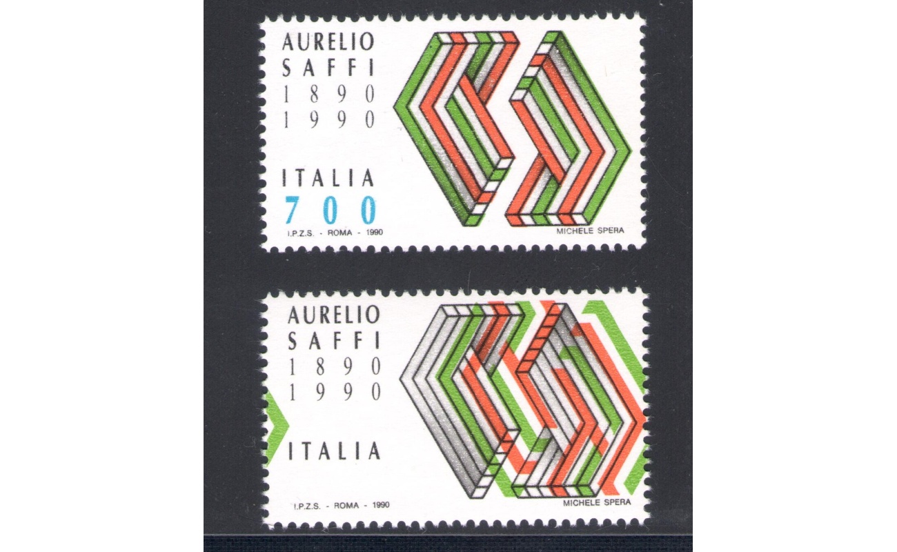 1990 Repubblica Italiana, SAFFI n° 1931 Colore Verde Fortemente Spostato e senza il Valore da Lire 700 MNH**