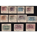 1921 Germania ALLENSTEIN n° 58/68 serie usata su frammento 11 valori