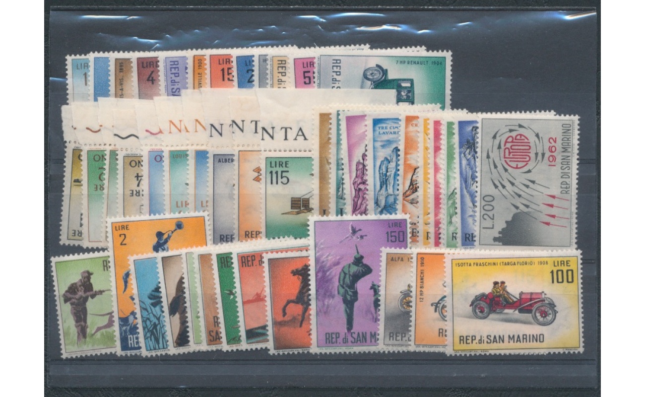 1962 San Marino Annata Completa , Francobolli nuovi , 46 valori + 1 foglietto Europa 1962 -  MNH**
