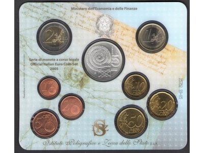 2005 Italia Repubblica Italiana Serie di Monete a Corso Legale 9 valori- Official Italian Euro Coin Set - FDC