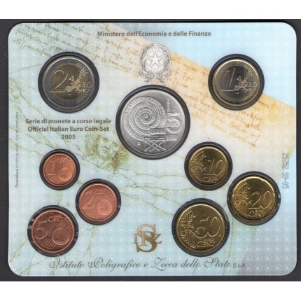 2005 Italia Repubblica Italiana Serie di Monete a Corso Legale 9 valori- Official Italian Euro Coin Set - FDC