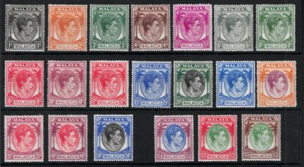 1949-52 MALACCA, Stanley Gibbons n. 3-17, serie di 20 valori, MNH**