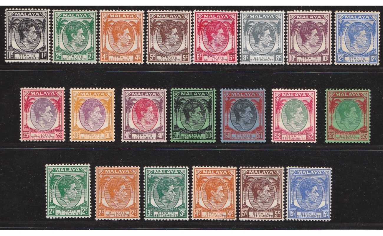 1937-41 STRAITS SETTLEMENTS - Stanley Gibbons n. 278/298 - Effige di Giorgio VI - serie 21 valori - MNH**