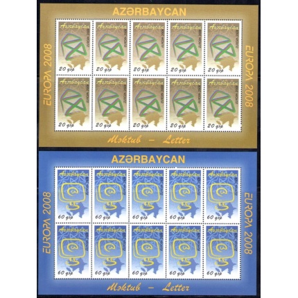2008 EUROPA CEPT Azerbaigian , 2 Minifogli da 10 valori , La Lettera MNH**