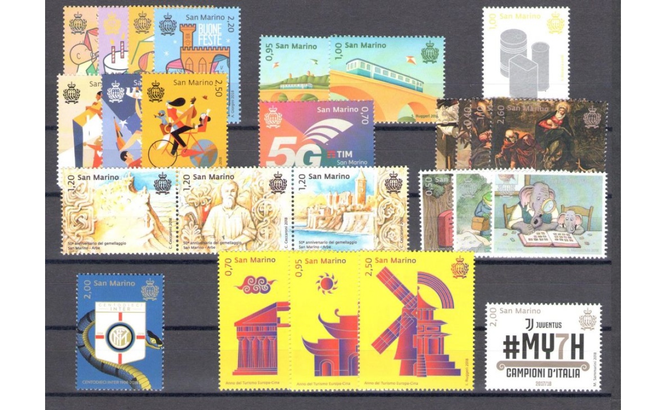 2018 San Marino , francobolli nuovi , Annata Completa 26 valori + 4 Foglietti - MNH**