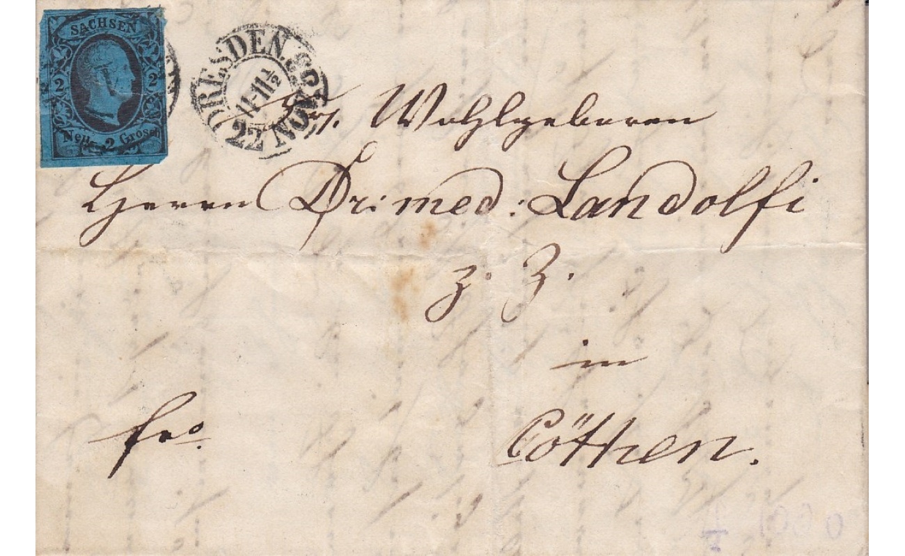 1851-52 Deutschland SACHSEN/SASSONIA, n° 4 su lettera completa