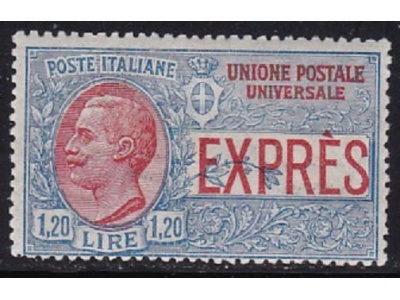 1922 ITALIA - REGNO, Lire 1,20 azzurro e rosso Espresso n° 8  MNH**
