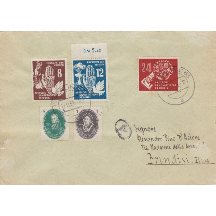 1951 Germania Orientale/DDR - Lettera commerciale in tariffa da Berlino per Brindisi NON COMUNE