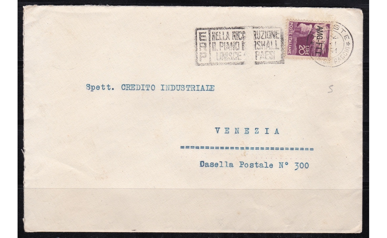 1952 TRIESTE A - n° 89 su lettera con annullo TROFEO BATTAGLINI (non comune)